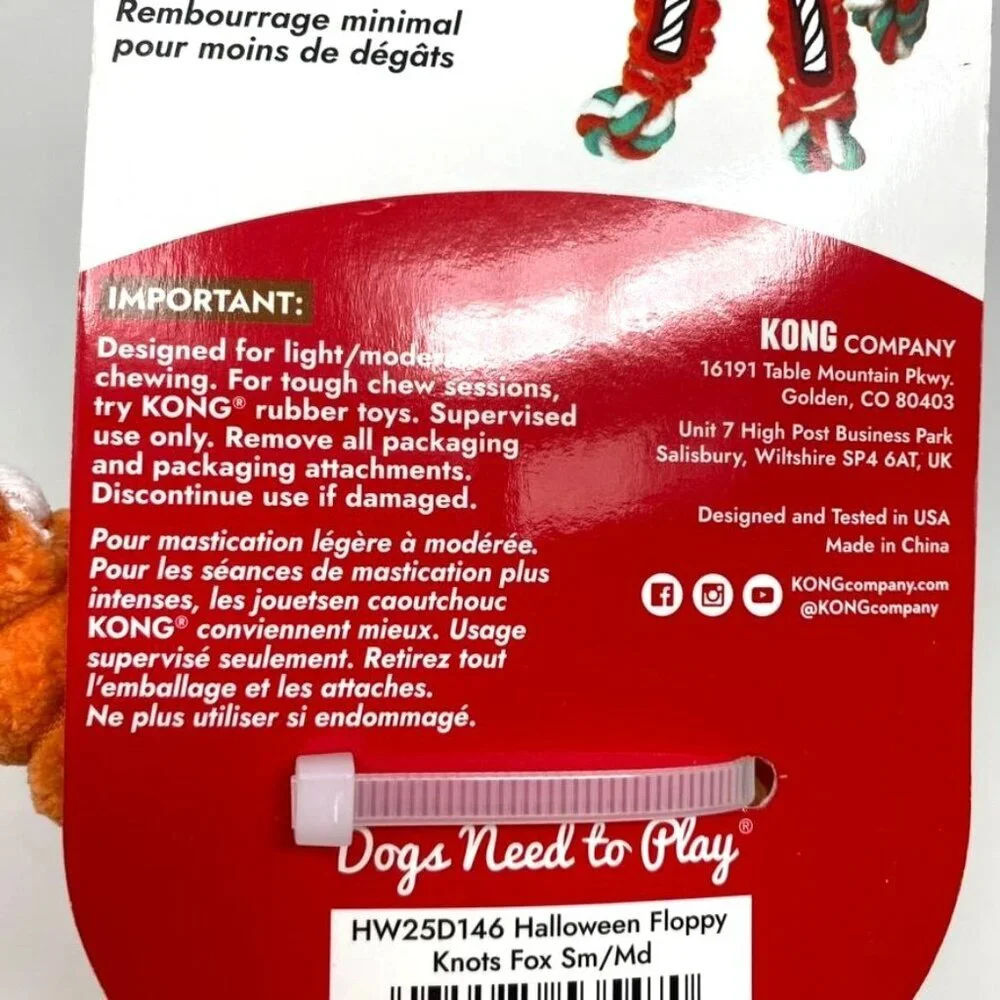 KONG Halloween Floppy Knots Fox Dog Animal Chew Toy Small Medium